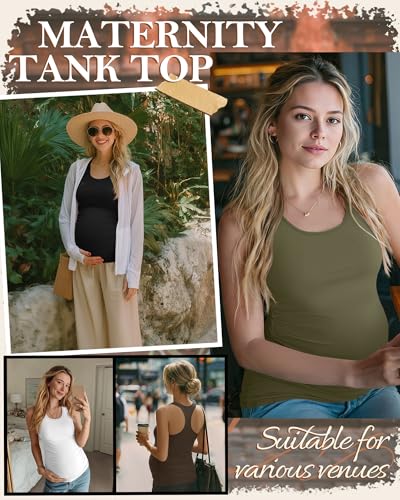 4 Pack Women's Maternity Tank Tops - color: Black, White, Coffee, Army Green, size: Large