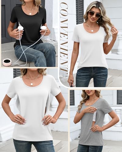 Huukeay 3 Pack Women's Nursing Shirts - color: Black, Gray, White, size: Medium
