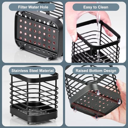 Utensil Holder, Stainless Steel Utensil Drying Rack for Kitchen Counter - color: Small, Black