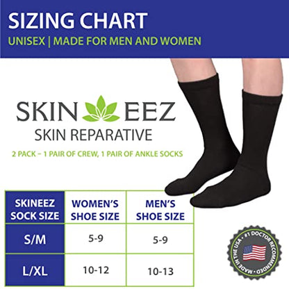 Skineez Diabetic Hydrating Socks, S/M, Black, 2 Pairs - color: Black, size: 2 Pair S/M (Pack of 1)