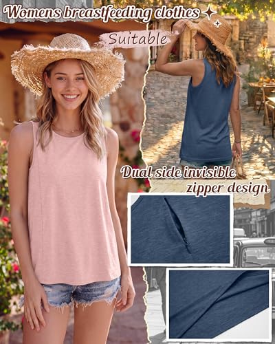4 Pack Women Nursing Tank Tops Breastfeeding - color: Gray Blue, Light Pink, Light Green, Black, size: Medium