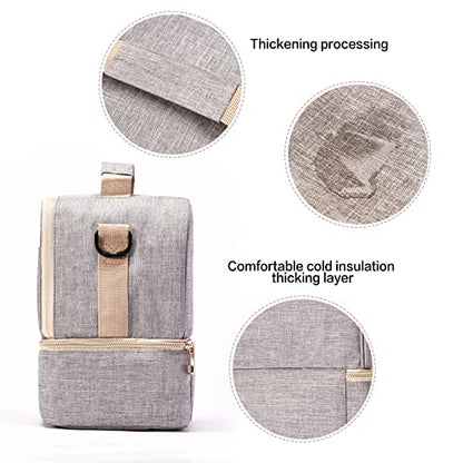 Breast Pump Bag Cooler Compartment Moistureproof Bag Double Layer for Mother Breast Milk Pump Lunch Bag Outdoor Working (Grey) - color: Grey