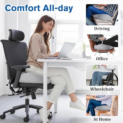 CushyOasis Seat Cushion, Gel Memory Foam Office Chair Cushions, (Light Grey) - color: Light Grey, size: Large