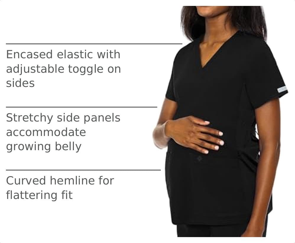 Med Couture Touch Maternity Scrub Top Womens V-Neck 2 Pockets Pregnancy Fit - color: Black, size: Medium