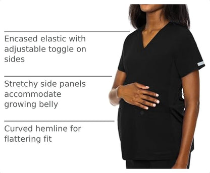 Med Couture Touch Maternity Scrub Top Womens V-Neck 2 Pockets Pregnancy Fit - color: Black, size: Medium