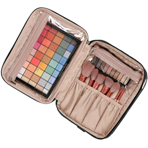 NISHEL Large Makeup Bag Organizer, Double Layer Cosmetic Travel Case - color: Black, size: Extra Large