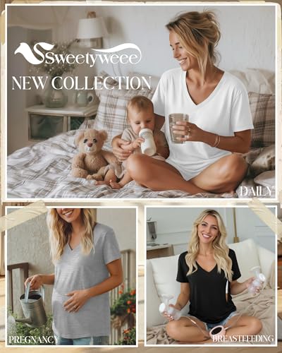 3 Pack Women's Nursing Tops Breastfeeding Shirts - color: Black, Gray, White, size: Small