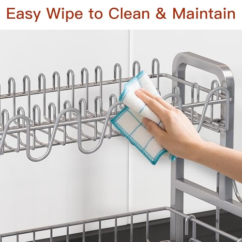 BOOSINY 2 Tier Large Stainless Steel Dish Drying Rack for Kitchen Counter - color: Silver, size: 12.4" D x 17.1" W x 14.2" H