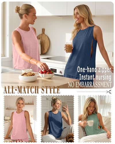 3 Pack Women's Nursing Tank Tops - color: Gray Blue, Light Pink, Light Green, size: Large