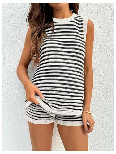 SOLY HUX Women's Maternity Striped Knit 2 Piece Outfits - color: Black and White Striped, size: 3X-Large