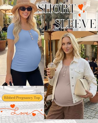 4 Pack Maternity Shirts for Women - color: Blue, Apricot, Mocha, Navy Blue, size: Small