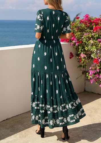 PRETTYGARDEN Womens Short Sleeve Boho Maxi Dress - color: Peacock Blue, size: Medium