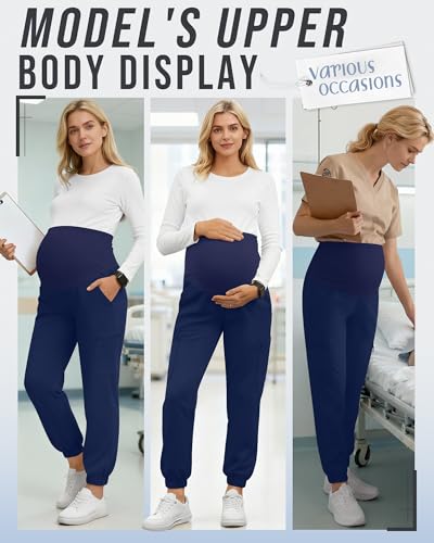 3 Pack Maternity Scrub Cargo Jogger Pants - color: Navy Blue, size: Large