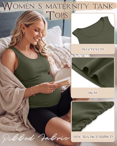 Riyiper 3 Pack Women's Maternity Tank Tops - color: Black, Light Gray, Light Army Green, size: Large