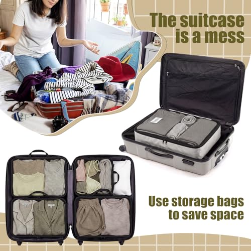 7 Pcs Packing Cubes for Travel Days of Week, Brown, L - color: Brown, size: L