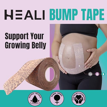 Heali Bump Kinesiology Tape, 15 Pre-Cut Wide Strips, Silk Belly Tape