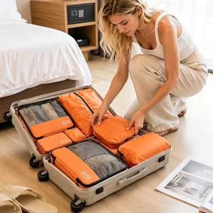 8-Piece Compression Packing Cubes for Travel Carry On, Luggage Organizers - color: Orange-8 Set