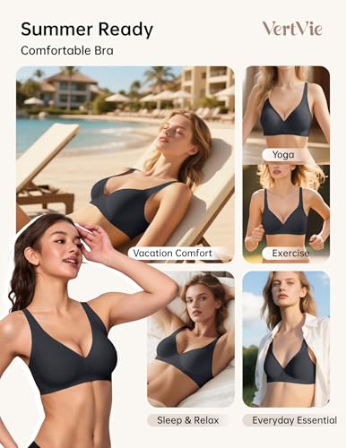 Vertvie Wireless Jelly Bras Push Up Plunge Seamless Supportive - color: Airy Black, size: X-Large