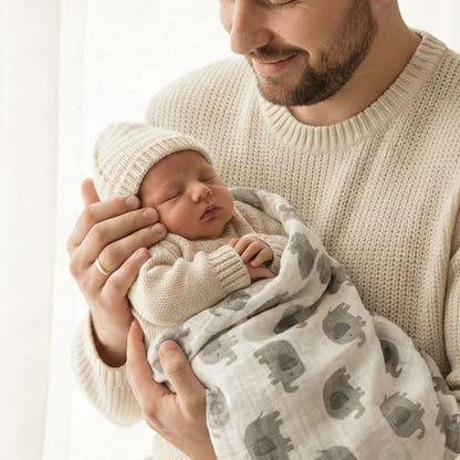 Muslin Swaddle Blankets for Newborn, Cotton Receiving Blanket - color: Grey Animals