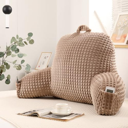 Reading Pillow with Arms for Bed Sitting,Khaki Flannel - color: Khaki, size: Large(19")