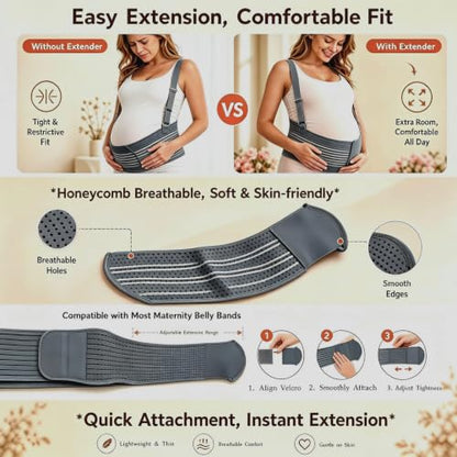 Maternity Support Belt Mesh Shoulder Straps Pregnancy Back Pelvic Relief(Gray,Large) - color: Gray, size: Large