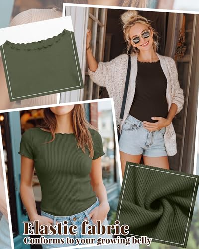 4 Pack Women's Maternity Ribbed Shirts - color: Black, White, Brown, Army Green, size: Medium