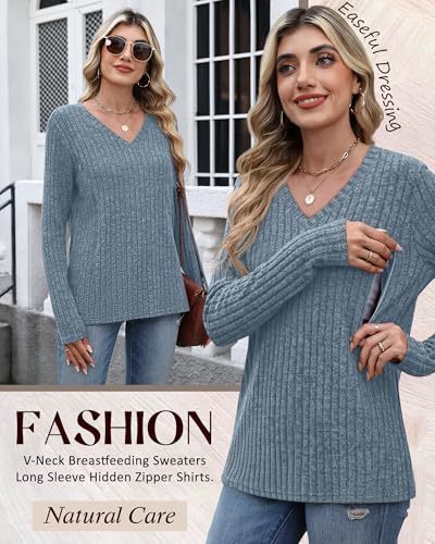 Women's Maternity Nursing Tops Mama Clothes - color: Blue, size: XX-Large