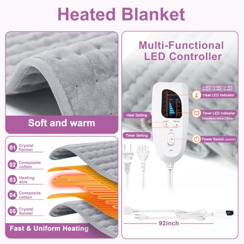 Heating Pad,Electric Heating Pads,Heating Pad for Back,Gray,24x20 Inch - color: Silvergray, size: 24x20 Inch
