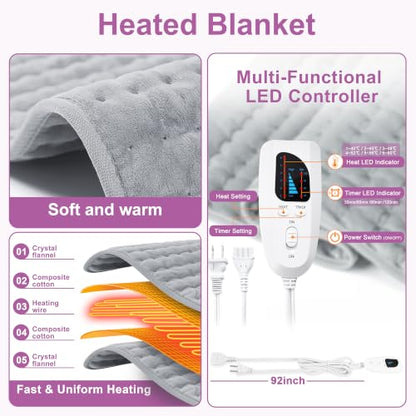Heating Pad,Electric Heating Pads,Heating Pad for Back,Gray,24x20 Inch - color: Silvergray, size: 24x20 Inch