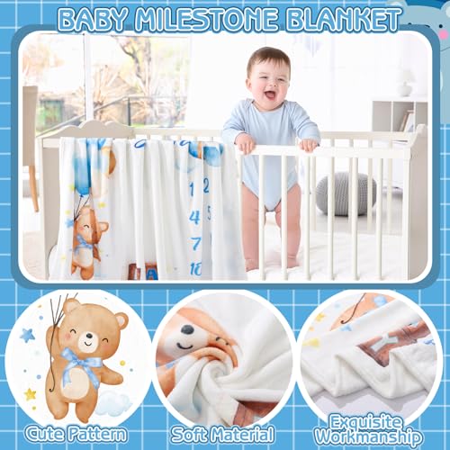 Bear Baby Monthly Milestone Blanket Bear Star Balloon Flannel Blanket