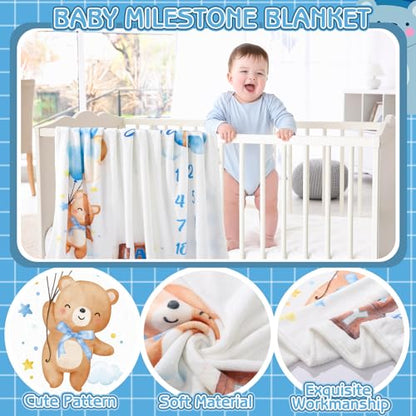 Bear Baby Monthly Milestone Blanket Bear Star Balloon Flannel Blanket