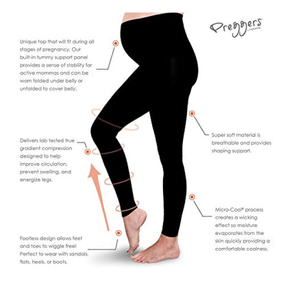 Preggers Maternity Leggings - 10-15 mmHg for Pregnancy - color: Navy, size: Medium