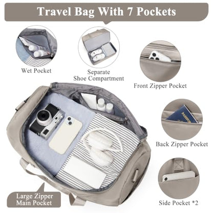 Travel Duffel Bag,Carry-On Overnight Weekender Bags with Shoes Compartment - color: Camel, size: Small