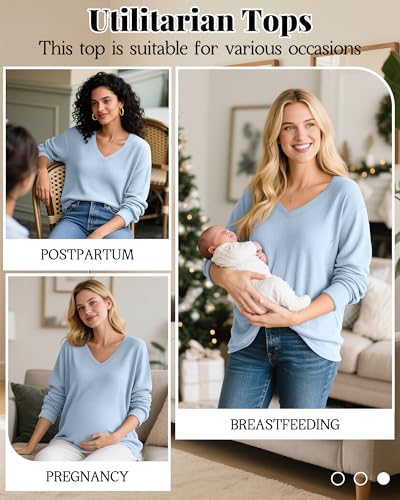 Women’s Waffle Knit Nursing Shirts Regular Fit - color: Light Blue, size: Large