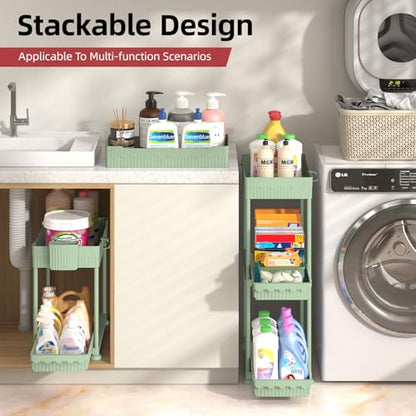 Sevenblue 4-Pack 2-Tier Under Sink Organizer with Pull Out Drawers - color: Green, size: 14.8 Inch