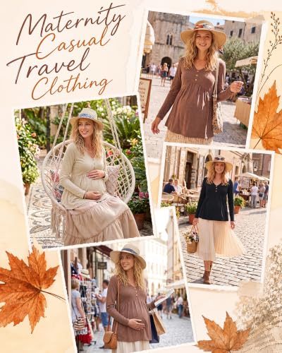 Cutecrop 3 Pack Maternity Long Sleeve V Neck Shirt - color: Black, Khaki, Apricot, size: X-Large