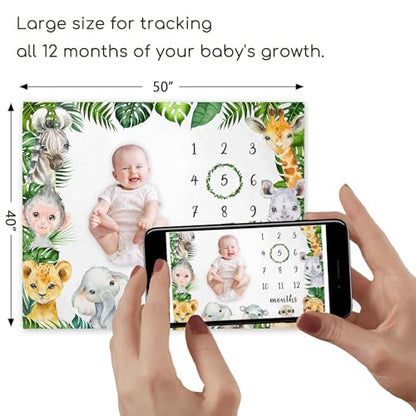 Safari Milestone Blanket, Jungle Animals Baby Growth Chart Monthly Blanket