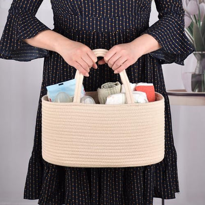 COMSE Large Cotton Rope Baby Diaper Caddy Organizer with Handles, Beige - color: Beige, size: Large