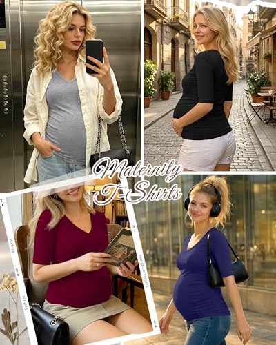 Riyiper 5 Pack Women's Maternity Shirts - color: Black, Light Gray, White, Navy Blue, Wine Red, size: Small