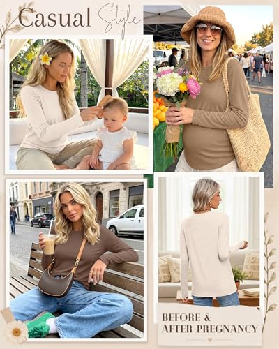 3 Pack Women's Nursing Tops Breastfeeding Shirts Fall - color: Apricot, Khaki, Coffee, size: Small