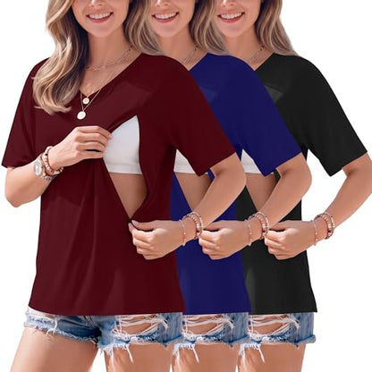 3 Pack Women's Nursing Shirts - color: Black, Dark Blue, Burgundy, size: X-Large