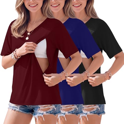 3 Pack Women's Nursing Shirts - color: Black, Dark Blue, Burgundy, size: X-Large