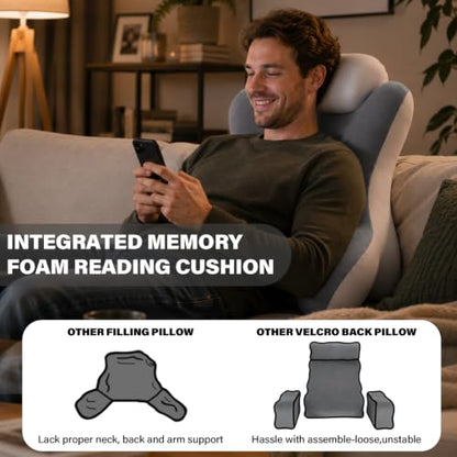 Dracey Reading Pillow for Sitting in Bed, Back Pillow for Bed Sitting UP, Back Rest Lumbar Support Pillows with Arms, for Watching TV Games, Work, Rest, Ergonomic Lumbar Support Cushion