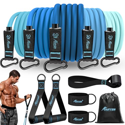 HPYGN Resistance Bands with Handles, 150 lb Exercise Bands for Home Workout - color: blue, style: 200LBS