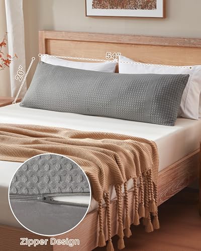 YZ HOME Waffle Weave Body Pillow for Adults, Memory Foam Insert - color: Grey