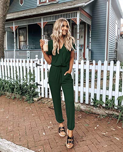 PRETTYGARDEN Jumpsuits for Women Casual Summer Romper - color: Dark Green, size: Medium