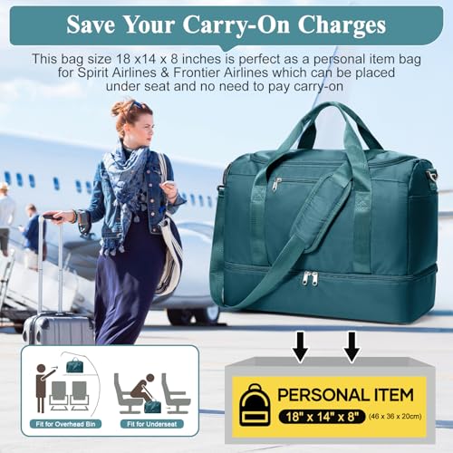 Travel Duffel Bag,Carry-On Overnight Weekender Bags with Shoes Compartment - color: Peacock Blue, size: Small