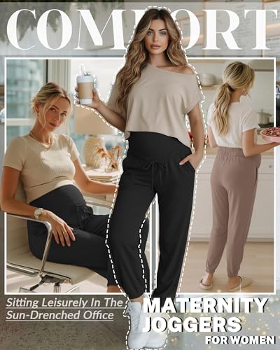 3 Pack Womens Maternity Pants Pregnancy Lounge Jogger - color: Coffee, Black, Black, size: X-Large