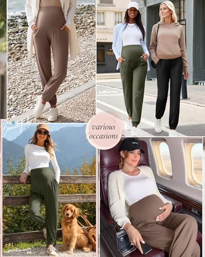 3 Pack Women's Maternity Jogger Pregnancy Sweatpants - color: Coffee,army Green,black, size: Small