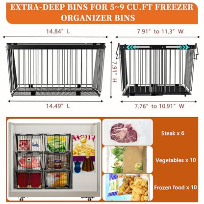 Large Freezer Organizer Bins for 5 to 9 Cu.Ft,Leak-Proof Bottom，3 Pack - color: Black-3Pack